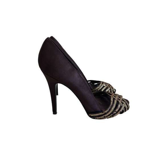 LAUREN RALPH LAUREN Brown Satin Jeweled Heels Size 6 - Picture 2 of 11